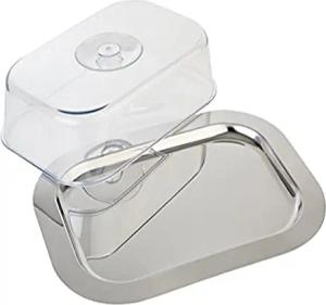 APS Tablett mit Haube „Finesse“ - Edelstahl-Tablett mit transparenter Abdeckhaube, 42 x 31 cm/Höhe 8,5 cm