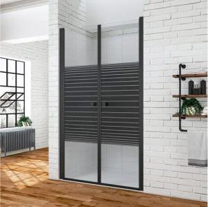 AQUALAVOS Dusch-Pendeltür Duschtür Nische Pendeltür Duschwand Schwingtür mit Dekor Querstreifen, 80x197 cm, 6 mm Nano Einscheiben-Sicherheitsglas, barrierefrei einbaubar, Türöffnung: Tür öffnet nach innen oder außen