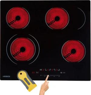 Arebos Elektro-Kochfeld Glaskeramikkochfeld - 6600W - 4 Kochzonen, Sensor-Touch, Autoabschaltung, Kindersicherung/Tastensperre
