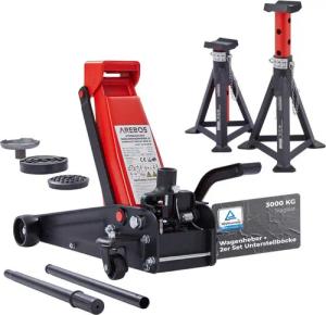 Arebos Rangierwagenheber 3T Hydraulischer Wagenheber Autoheber mit Fußpedal +2x Unterstellböcke