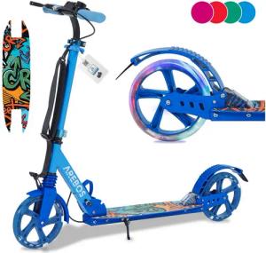 Arebos Tretroller LED-Reifen, faltbar, höhenverstellbar, inkl.Klinge l& Bremsen 100 kg, LED-Reifen: Leuchten während der Fahrt, für mehr Sichtbarkeit und Spaß