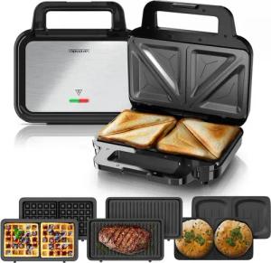 Arendo 3-in-1-Sandwichmaker 4in1 Sandwich Maker, Waffeleisen, Panini Grill, Temperaturkontrolle, 900 W, Kabelaufwicklung, Antihaftbeschichtung, Anti-Rutsch-Füße