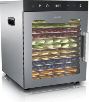 Arendo Dörrautomat Edelstahl, Temperaturregler von 30° bis 90°C, Dörrgerät, Dehydrator 800 W, 12 Etagen, Obst, Fisch, Fleisch Dörrapparat, Obsttrockner, Timer 0,5-24 Stunden