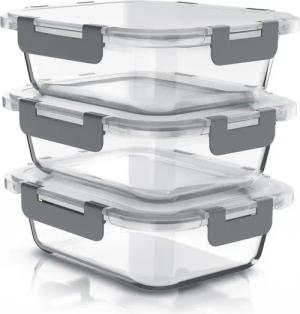 Arendo Frischhaltedose 3x Vorratsdosen 1040ml luftdicht & auslaufsicher für Meal Prep, Glas, (Set, 3-tlg., 3er-Set), Ofen- & mikrowellenfest, gefriertauglich, Deckel mit Silikondichtung