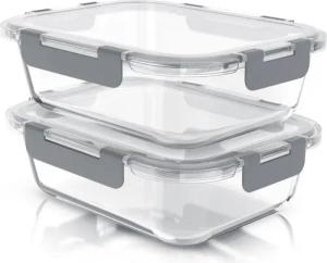 Arendo Frischhaltedose Rechteckige Vorratsdose, Klick-Deckel für Lebensmittel, stapelbar, Glas, (Set, 2-tlg., 2er Set Lunchboxen), Borosilikatglas, 1520ml, luftdicht, backofenfest, mikrowellengeeignet