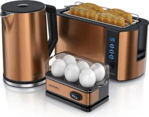 Arendo Frühstücks-Set (3-tlg), Wasserkocher 1,5l, 4-Scheiben Toaster, 6er Eierkocher, Kupfer