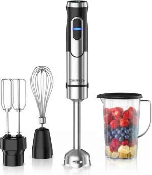 Arendo Stabmixer Edelstahl Pürierstab, Handmixer, Doppelquirl, Schneebesen & Mixbecher, 1500 W, DC-Motor, Turbotaste, Abnehmbarer Mixfuß, 12 Geschwidnigkeitsstufen