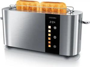 Arendo Toaster 2-Scheiben Edelstahl Langschlitz, Touch, Restzeit Bräunungsgradanzeige, 1 langer Schlitz, für 2 Scheiben, 1000 W, Brötchenaufsatz, Wärmeisoliert, Toast-Symbole für Bräunungsgradauswahl