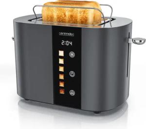 Arendo Toaster 2-Scheiben Kurzschlitz Edelstahl, Touch, Restzeit Bräunungsgradanzeige, 2 Schlitze, für 2 Scheiben, 800 W, Brötchenaufsatz, Wärmeisoliert, Toast-Symbole für Bräunungsgradauswahl