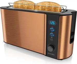 Arendo Toaster Edelstahl, Langschlitz, Display mit Restzeitanzeige, Brötchenaufsatz, 1 langer Schlitz, für 2 Scheiben, 1000 W, Defrost Funktion, Wärmeisolierendes Gehäuse, Krümelschublade