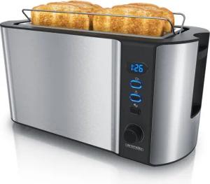 Arendo Toaster Edelstahl, Langschlitz, Display mit Restzeitanzeige, Krümelschublade, 2 lange Schlitze, für 4 Scheiben, 1500 W, Defrost Funktion, Wärmeisolierendes Gehäuse, mit Brötchenaufsatz