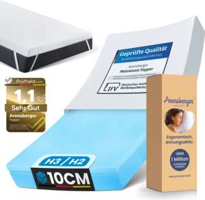 Arensberger Matratzen Topper LUXURY, 180x200cm, Gelschaum und Memory Gel Foam Matratzentopper, waschbarer Bezug, geeignet für Federkern & Matratzen, Matratzenauflage Höhe 10cm