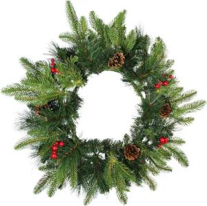 Arnusa Dekokranz Weihnachtskranz 50 cm mit roten Beeren Spritzguss Mix Zapfen, Türkranz Weihnachtsdeko Tannenkranz