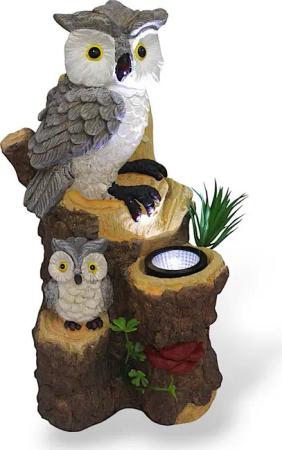 Arnusa Gartenfigur Solarlampe Eule auf Baumstamm Gartendekoration 36 cm, Tierfigur Gartendekoration