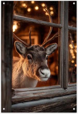 artissimo Poster Garten-Poster 60x90cm Weihnachten Rentier Outdoor-Deko, Outdoor-Poster: Rentier Fenster