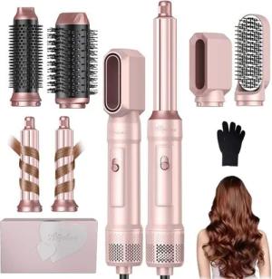 Atopskins Haartrockner Pro Haarstyler 6 in 1 Air brush Ionen mit 30mm Warmluft-Lockenstab, 1000 W, Für vielseitiges Styling zu Hause, einfach & schnell, für Volumen, Trocknen, Glätten, Locken, Geschenkset
