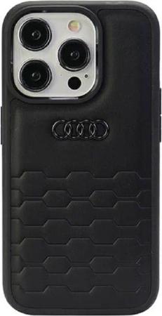 Audi Handyhülle Case iPhone 15 Pro Serie GT schwarz Kunstleder Logo 6,1 Zoll, Kantenschutz