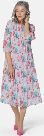 Aufregend plissiertes Kleid - smaragd / orange / geblümt - Gr. 24 von Goldner Fashion