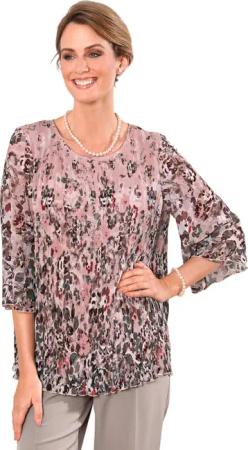 Aufregende Feinplisseebluse - altrosé / grau / gemustert - Gr. 38 von Goldner Fashion
