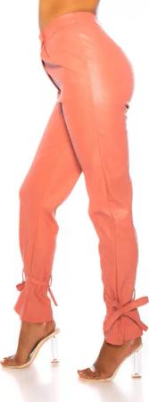 Ausgefallene Leder Look High Waist Hose mit Deko Schleifen