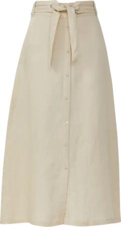 Ausgestellter Midirock mit dekorativer Knopfleiste und gemustertem Gürtel