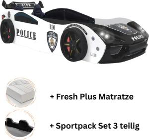 Autobett "Police" + Sportsitze Spielbett für Kinder 90x200 inkl. Lattenrost und Fresh Plus Matratze