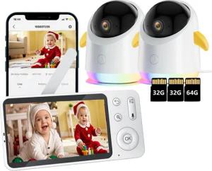 Avylet Video-Babyphone 5,0 Zoll Babyphone mit 2 Kameras und APP Baby-Monitor mit Split-Screen, IR/RGB Nachtsicht, Weinen/Bewegungs/Geräuscherkennung, Alarme, Temperaturanzeige, LCD-Monitor (ohne WLAN) und mobiler App (WLAN erforderlich), Automatische Verf