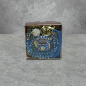 Aymasal Perlenketten-Set 2er Kristall 99 Gebetskette & Handzähler Strass Dhikr Geschenkset Set (Schmuckset), ristall Gebetskette 99 Perlen & Dhikr Zähler 2er Geschenkset