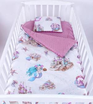 Babydecke BABYLUX Babydecke Krabbeldecke MINKY Kuscheldecke 75x100 cm+KISSEN, BabyLux, K147 - Retro-Rosa + Meerjungfrauen