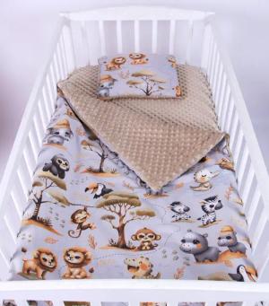 Babydecke BABYLUX Babydecke Krabbeldecke MINKY Kuscheldecke 75x100 cm+KISSEN, BabyLux, K149 - Beige + Dschungel