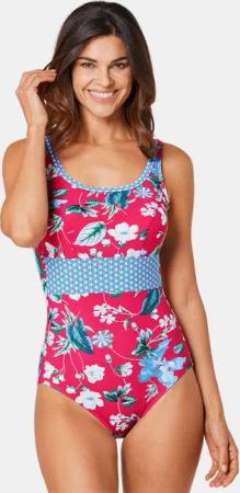 Badeanzug mit hochgezogenem Ausschnitt - pink / blau / weiß / gemustert - Gr. 44 C von Goldner Fashion