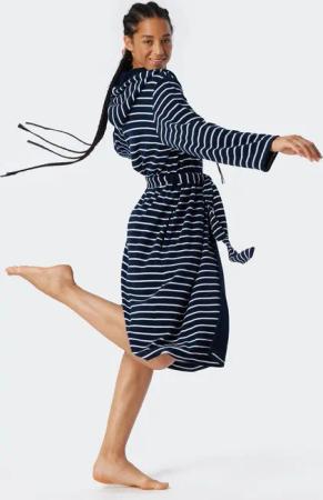 Bademantel Leichtfrottee navy gestreift - Feather Terry M