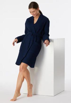 Bademantel Waffelpiqué dunkelblau - Essentials L