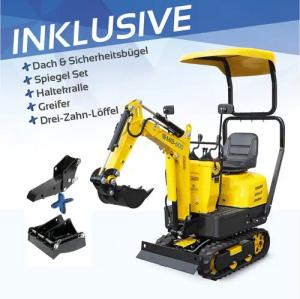 BAMATO Garten-Multifunktionsgerät - Bagger inkl. Zubehörset Minibagger Kettenbagger 8,8 kN Tieflöffel, Stk, 1, 6,3 kW Benzinmotor, 69 cm Spurbreite, vorbefüllt mit Hydrauliköl
