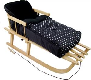 BambiniWelt by Rafael K. Davoser Schlitten HOLZSCHLITTEN mit Rückenlehne Zugleine + WINTERFUßSACK Fleece 108cm