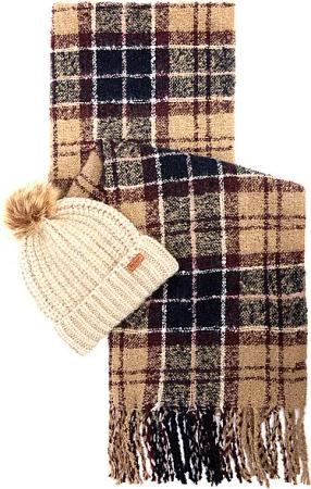 BARBOUR Geschenkset Beanie und Schal SALTBURN beige