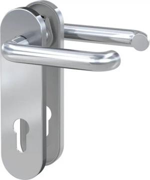 BASI Türbeschlag Kurzschild-Garnitur 72/8 mm, Edelstahl Türbeschlag (Packung), PZ Profilzylinder-Lochung, Drücker in U-Form, für Türstärken 38-45 mm