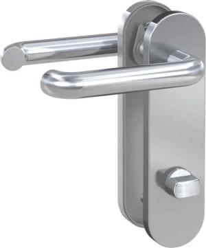 BASI Türbeschlag Kurzschild-Garnitur 72/8 mm, Edelstahl Türbeschlag (Packung), WC-Schloss / Knauf - DIN Links, Drücker in U-Form, Türstärke 38-45 mm