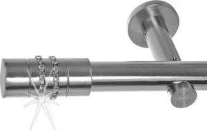 BASIT Gardinenstange Edelstahloptik 20mm mit Wandträgern 120 cm E80, Ø 20 mm, 1-läufig, verschraubt, Metall, H31 120 cm E80 Zylinder mit Kristall