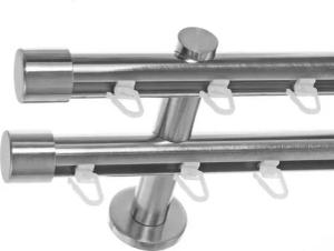 BASIT Gardinenstange Innenlauf Edelstahloptik 20mm mit Wandträgern 120 cm E30, Ø 20 mm, 2-läufig, verschraubt, Aluminium, H40 120 cm E30 Kappe