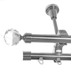 BASIT Gardinenstange Rohr und Innenlauf Edelstahloptik 20mm mit Deckenträgern 120 cm E87, Ø 20 mm, 2-läufig, verschraubt, Metall, D61RI 120 cm E87 Kristall Kugel