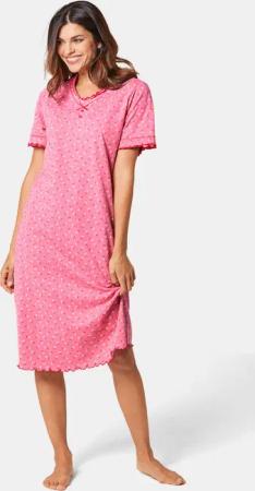 Baumwoll-Nachthemd mit Halbarm - rosé / gemustert - Gr. 36/38 von Goldner Fashion