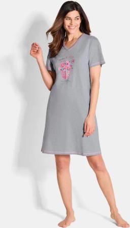 Baumwoll-Nachthemden im 2er-Pack - grau / gemustert - Gr. 52/54 von Goldner Fashion