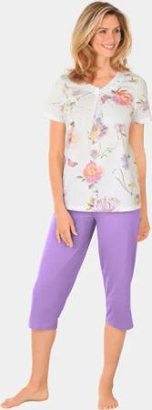 Baumwoll-Pyjama mit Halbarm - flieder / rosé / gelb / geblümt - Gr. 18/19 von Goldner Fashion