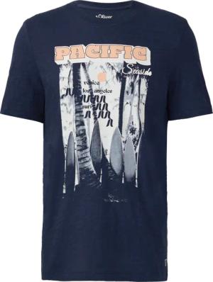 Baumwoll-T-Shirt mit Frontprint und Flammgarnstruktur