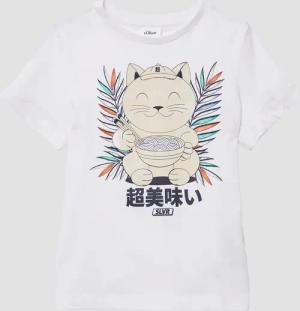 Baumwoll-T-Shirt mit Frontprint und verlängertem Rückenteil