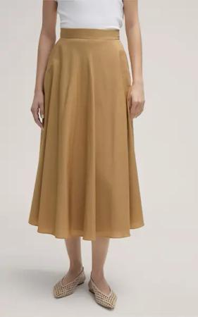 Baumwollmix-Glocken-Rock in Midi-Länge in Caramel