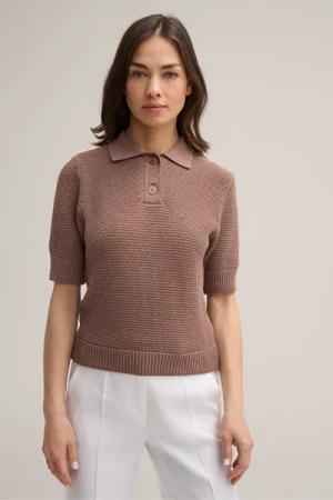 Baumwollmix-Poloshirt mit Struktur in Braun