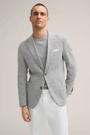 Baumwollmix-Sakko Giro mit Leinen in Grau-Weiß gemustert