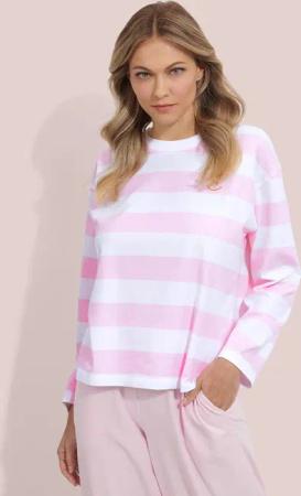 Baumwollshirt in Streifenoptik - rosé / weiß / gestreift - Gr. XL von Goldner Fashion